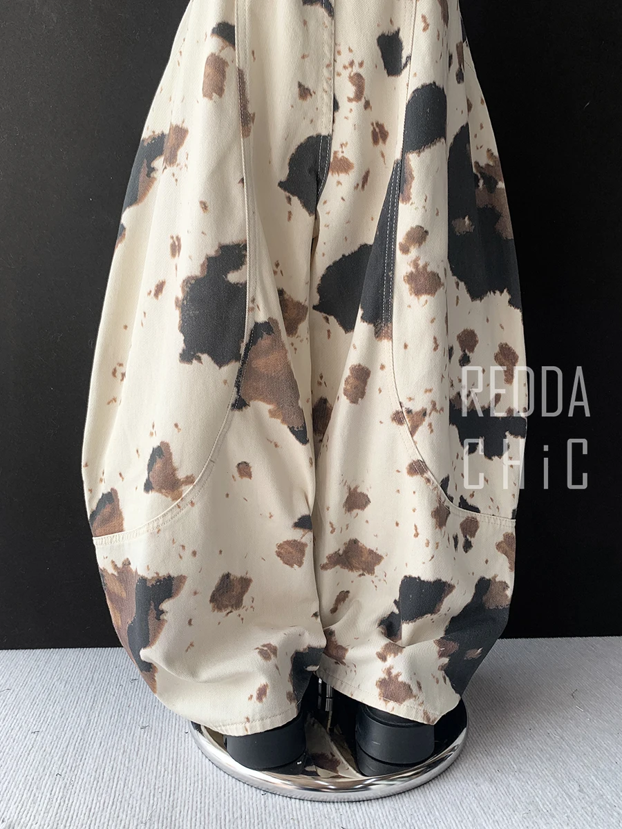 Women's Fleece-Lined Leopard Print Wide Leg Barrel Jeans