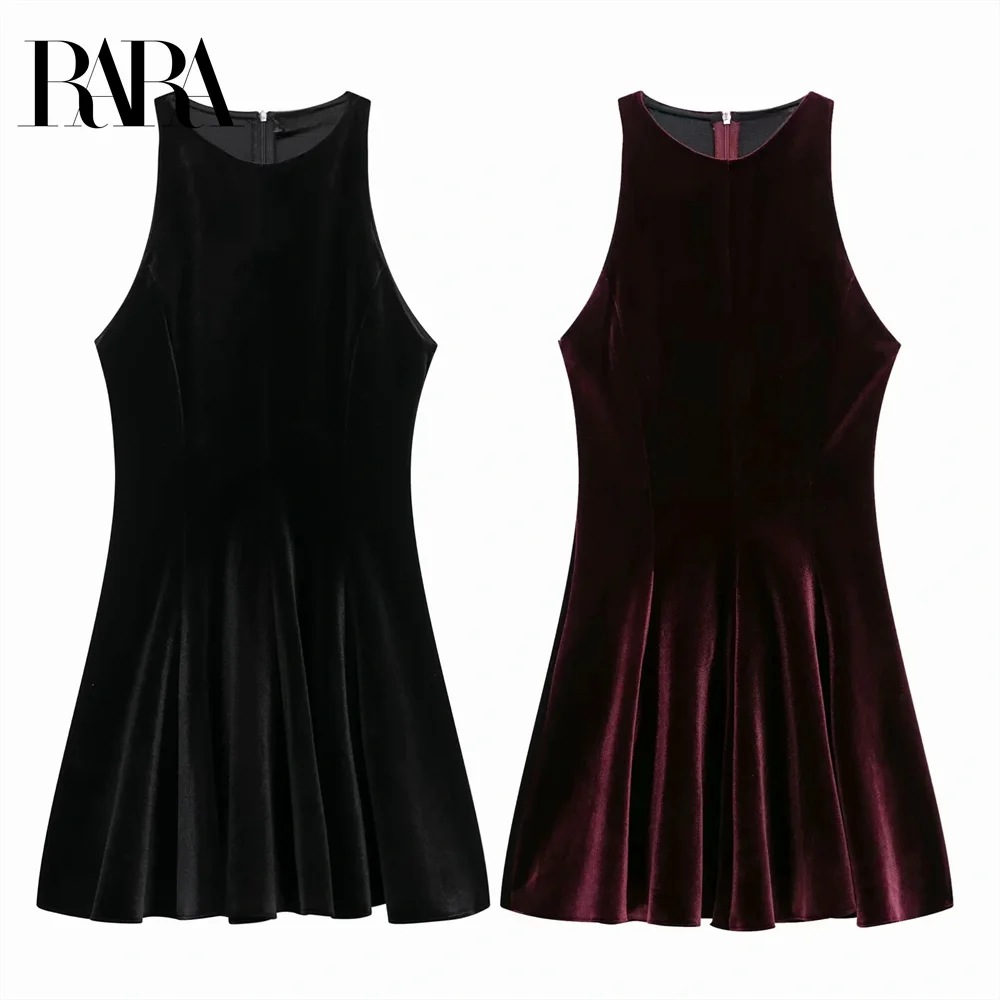 

2024 RARA Autumn/Winter New Product Fashion Style Wave Style Wide Swing Velvet Sleeveless Outer Dress