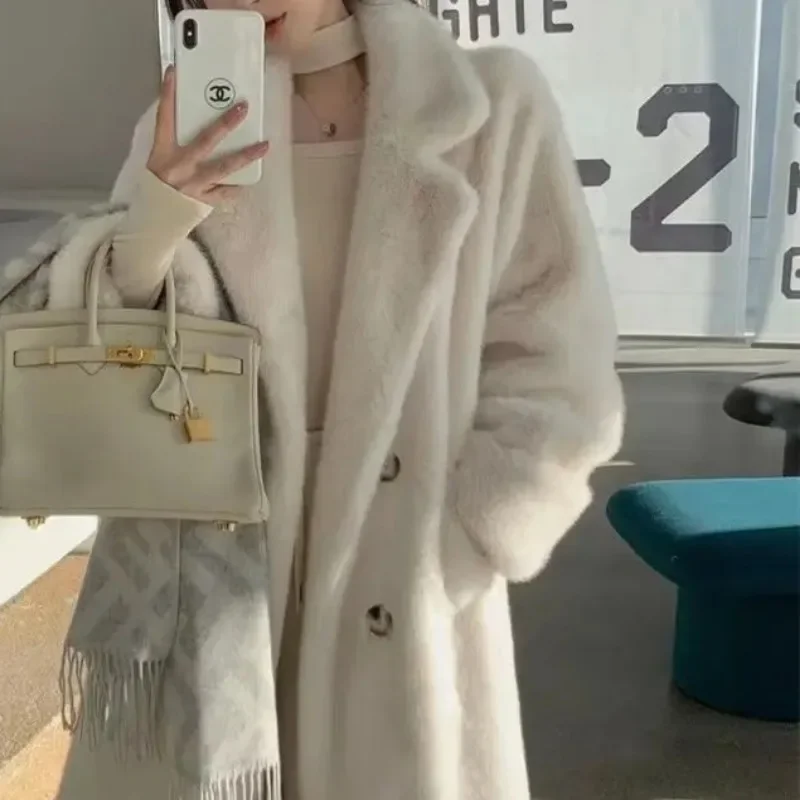 Fashion Autumn/Winter Thick Suit Collar Imitation Mink Fur One Piece Fur Eco Friendly Furs Long Coat Women Jacket Winter Clothes