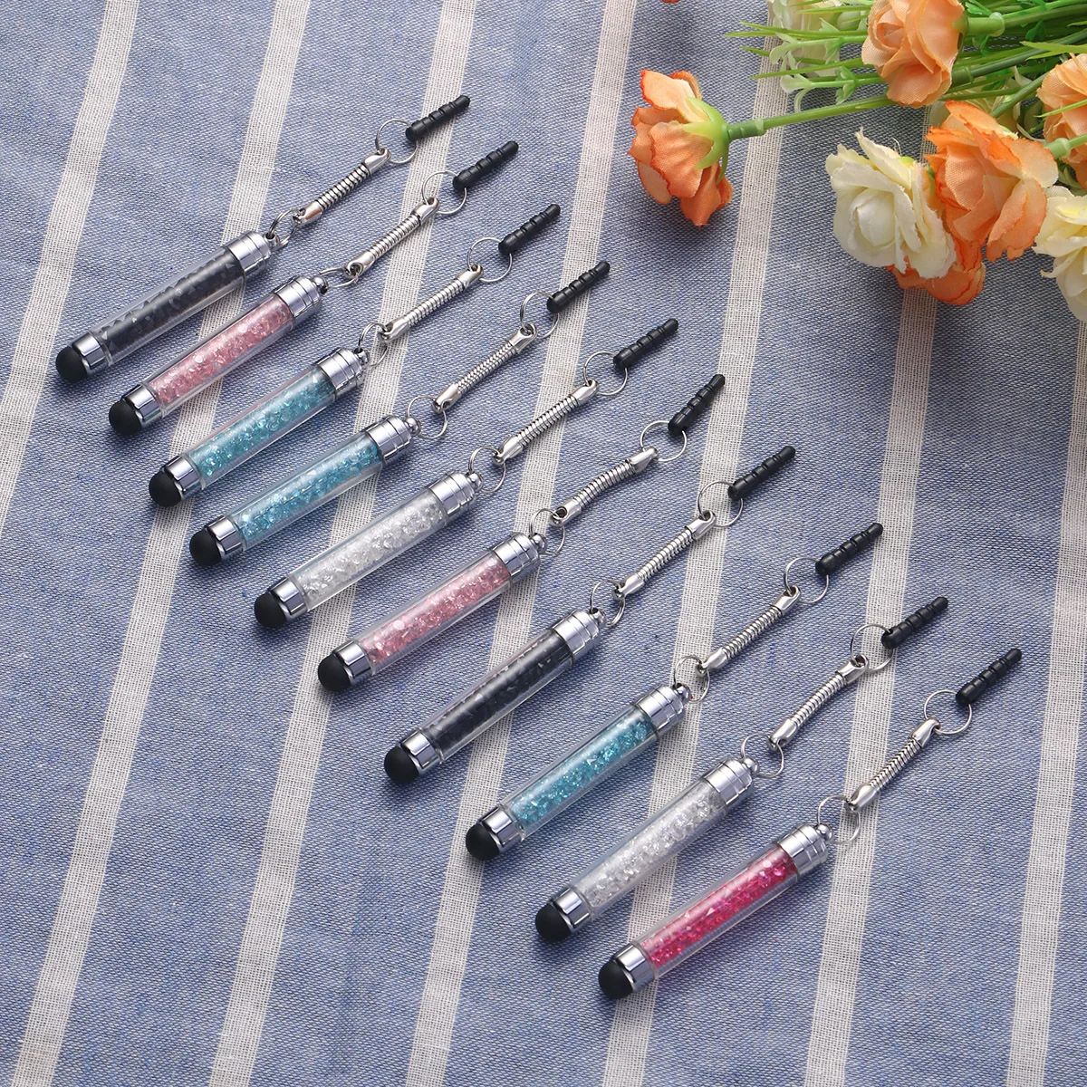 

5pcs Rhinestone Crystal Stylus Pen For Phone Tablets Soft Touch Capacitive Pen Glitter Decorative Pendant Writing Tool