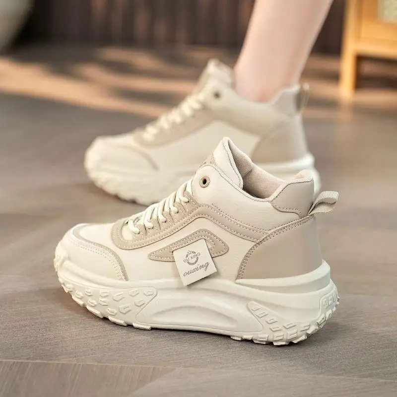 

Casual High Top Shoes for Women Trendy Versatile Dad Shoes Fashionable Sporty Leisure Footwear PU Upper Thick Heel Winter Wear