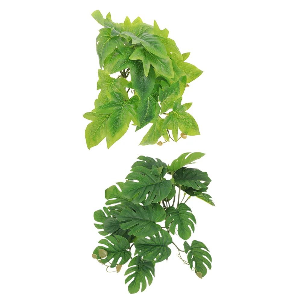 

2pcs Hanging Plant Decoration Artificial Faux Plants Aquarium Reptile Tank Decor for Fish Turtle Lizard Gecko Suction Cup Safe