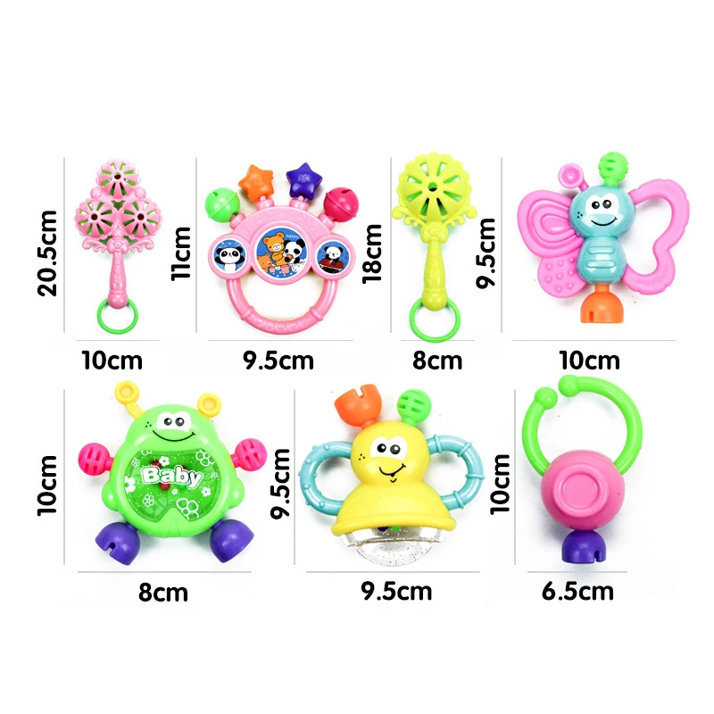 7Pcs Infant Baby Toys Rattles Newborn Baby Hand Bell Developmental ABS Baby Toys 0-12 Months