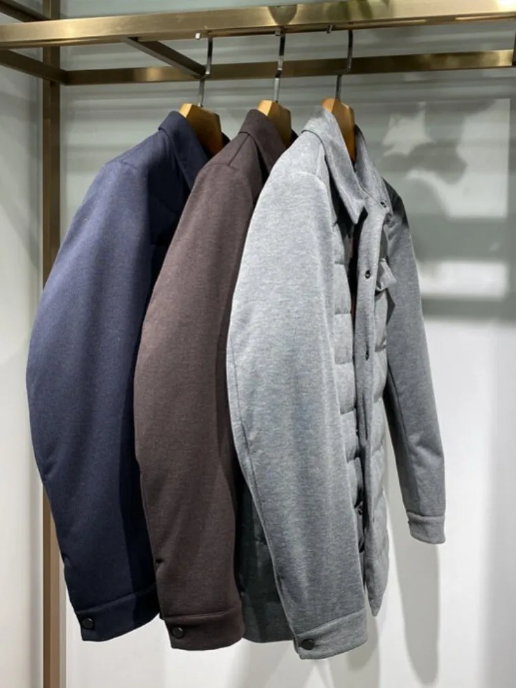 Leisure Mens Turn Down Collar Down Coat Versatile Male Long Sleeves Office Outerwear Solid Color Men Single-Breasted Jacket