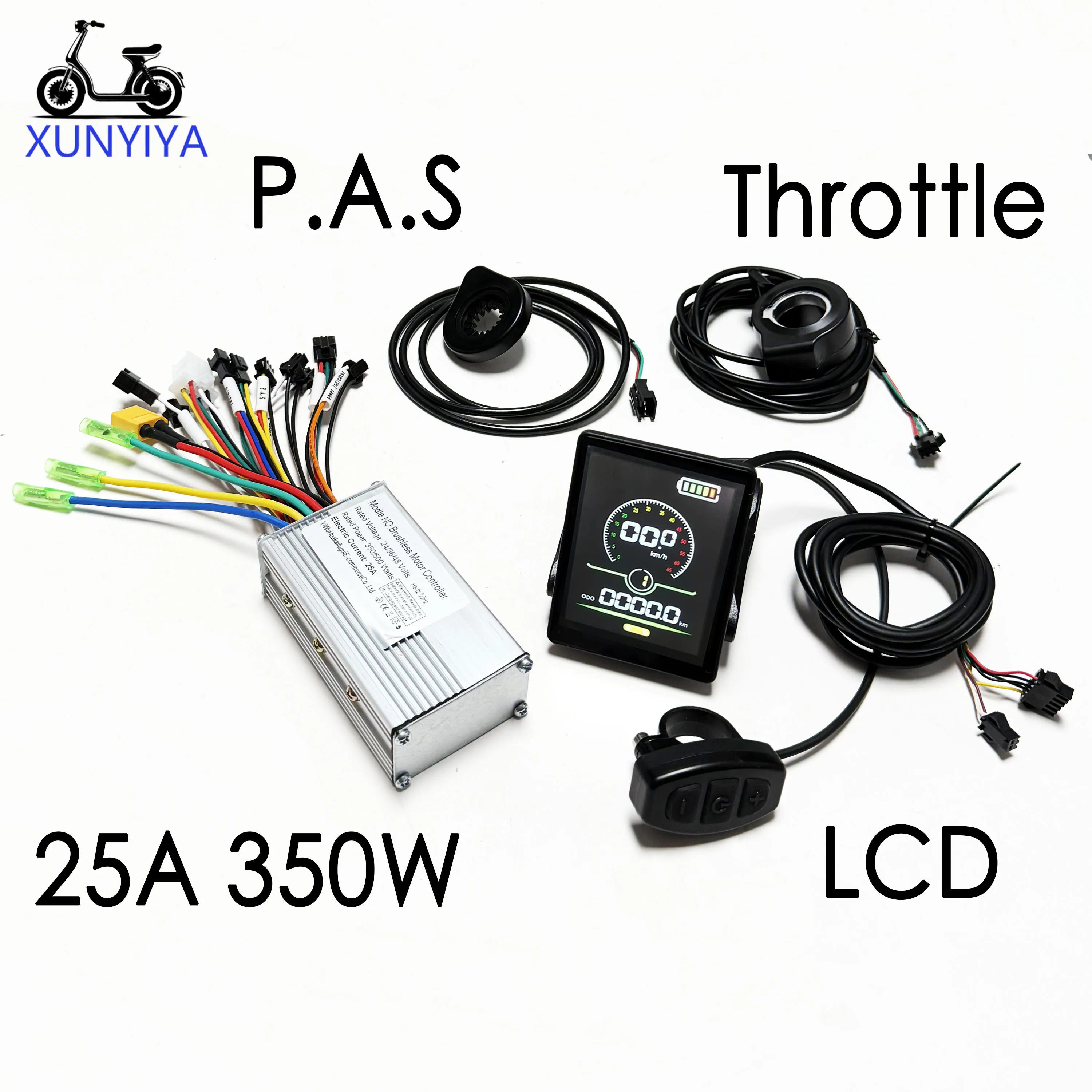 24V/36V/48V Brushless Motor Controller 25A with Protocol UART NO.2 Color LCD Display HK21C Throttle PAS Set for E-Bicycle Repair