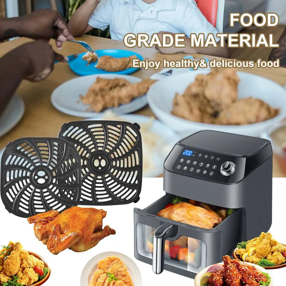 

Easy To Clean Square Air Fryer Grill Pan Round Non-Stick Air Fryer Mat No BPA Black Crisper Basket Kitchen