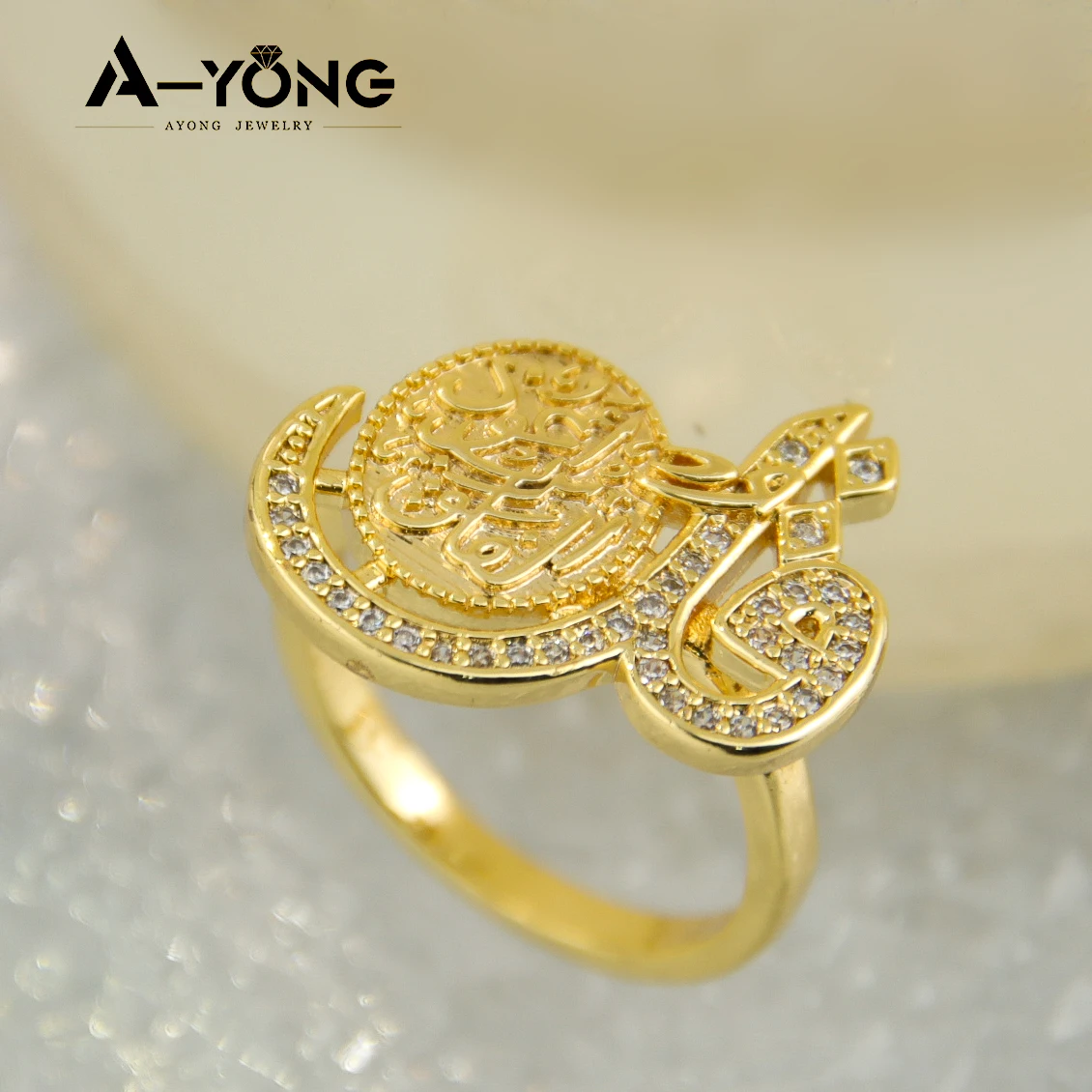 AYONG Arab Elegant Gold Rings 21k Gold Plated Cubic Zirconia Italian Dubai Women Wedding Party Gift Accessories