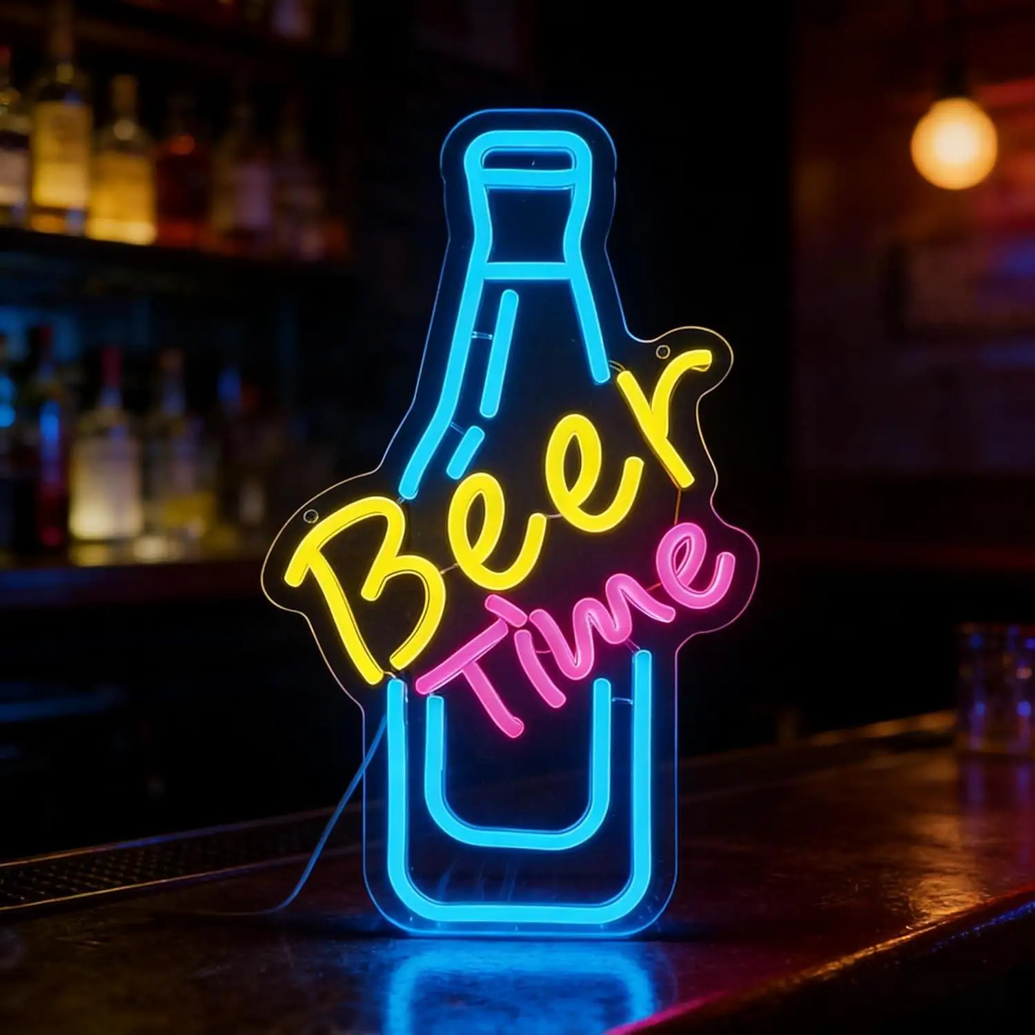 Beer Time Neon Sign USB Dimmable LED Light for Bar Pub Restaurant Tavern Bistro Shop Nightclub Commercial Open Sign Wall Deco