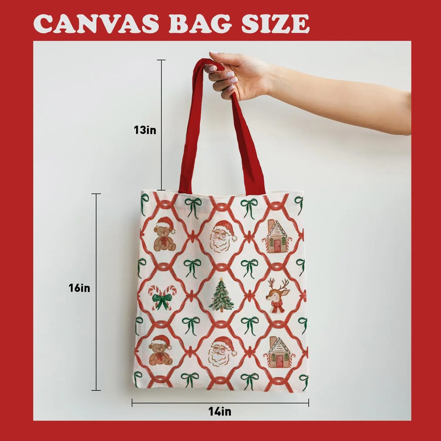 Christmas Reindeer Canvas Tote Bag, Xmas Gift Bag, Canvas Shoulder Bag Reusable Grocery Shopping Gym Travel