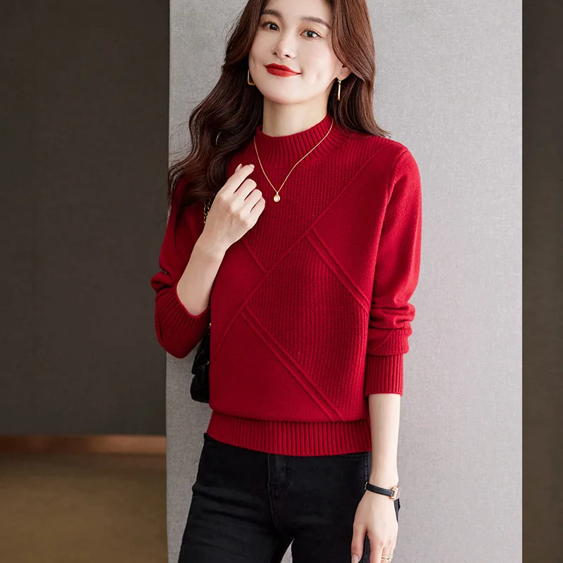 New Half high Neck Bottoming Shirt Knitted Sweaters Women Pullovers Autumn Winter Casual Warm Sweater Knitwear Femme Jumper