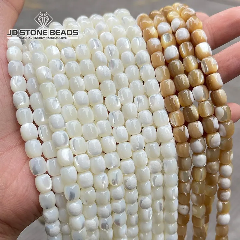 Cuentas de concha de Trochus de Color café blanco Natural, cuentas espaciadoras sueltas pulidas en forma de barril para la fabricación de joyas,