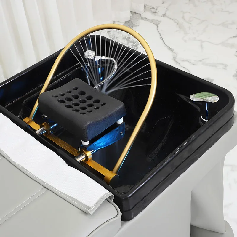 Light Barber Shop Shampoo Bed with Ceramic Basin Half-Lying Position Water Heater Included Salon Furniture for Massage Hair Salo