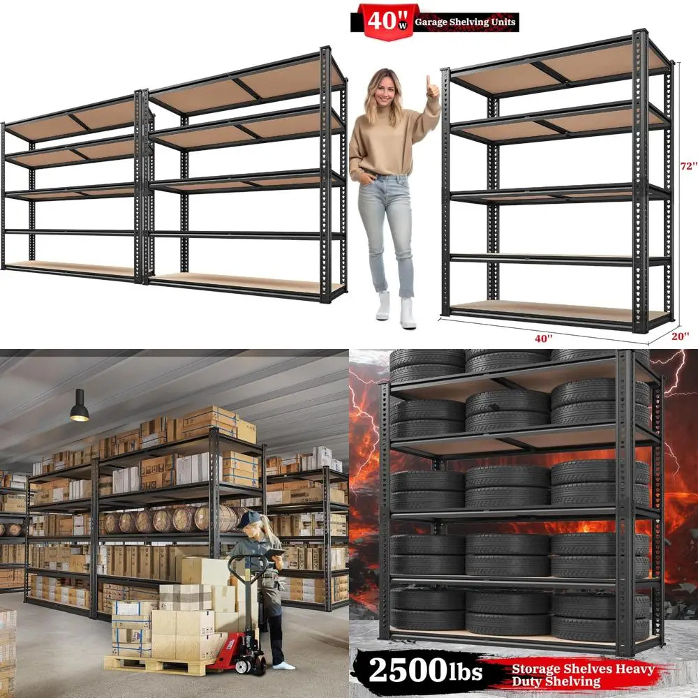 أرفف تخزين معدنية شديدة التحمل مكونة من 5 طبقات قابلة للتعديل بسعة 2500 رطل، 72 مرتفعة، 40 واسعة، مثالية لتنظيم المرآب والمخزن #1