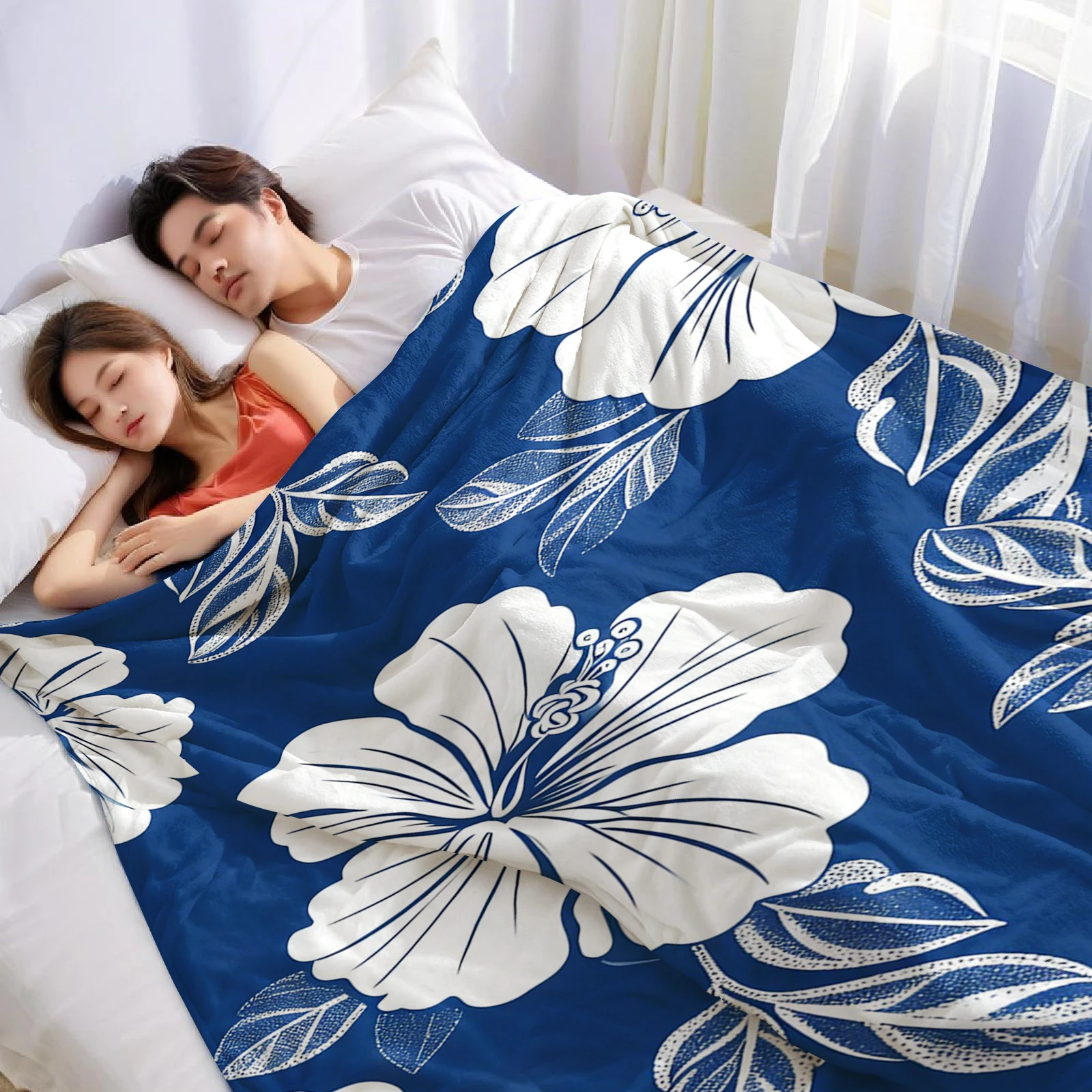 Hawaiian Hibiscus Christmas Fleece Throw Blanket Soft Warm Cozy Xmas Home Decor for Bed Sofa Couch Holiday Present