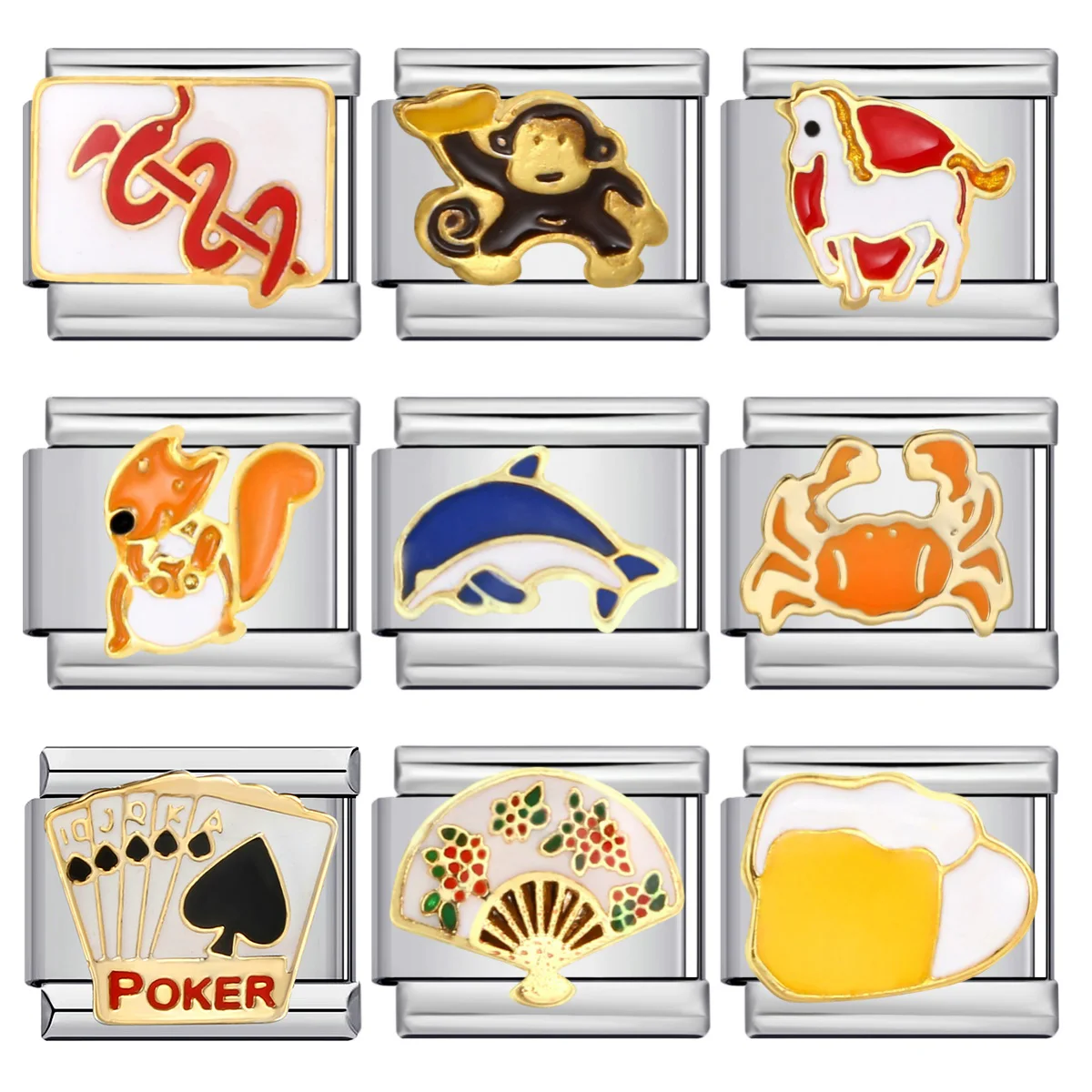 Модный-покер-животное-обезьяна-стрекоза-краб-итальянский-браслет-подвеска-подходит-для-9-мм-нержавеющая-сталь-сделай-сам-бусины-ювелирные-изделия-подарок