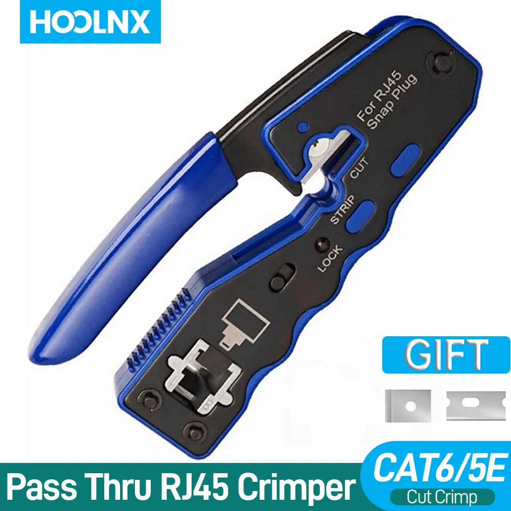 

Hoolnx RJ45 Crimping Tool Pass Through rj45 Crimper Wire Stripper Cutter For CAT6 CAT5E 8P8C Pass Thru RJ45 Modular Connector