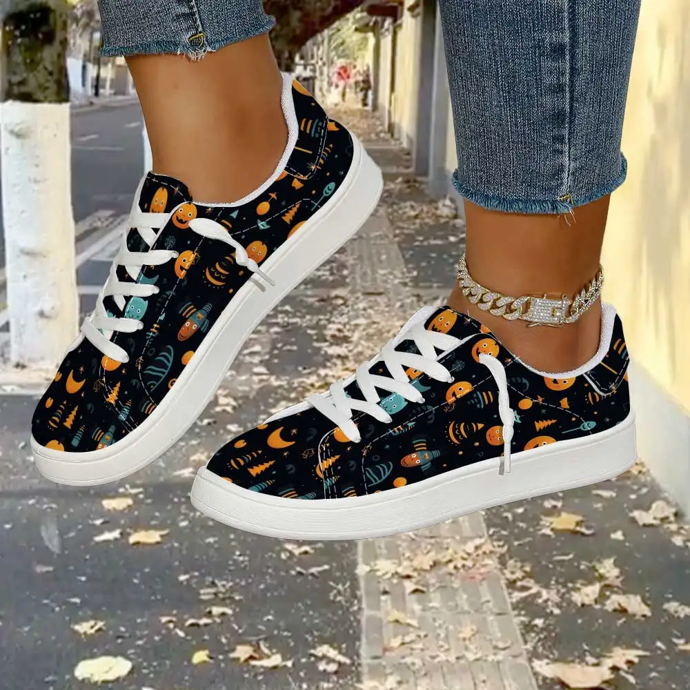 Women Galaxy Outer Space Canvas Sneakers, Lace‑Up Low‑Top Casual Shoes, Cute Alien Planet Cartoon Print Fashion Daily Footwear