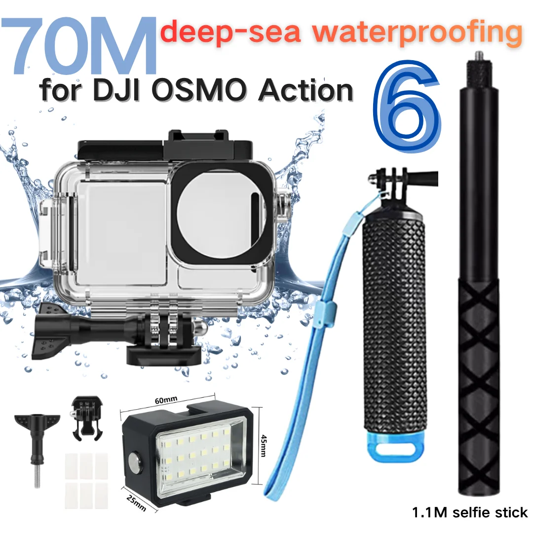 

70M Diving Waterproof Case for DJI Osmo Action 6 Underwater dive Housing Protective Shell with Video Fill Light 40M Waterproof
