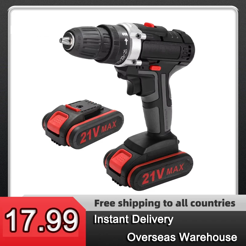 21V Cordless Impact Electric Drill 1450RMP 28N.m Rechargeable Li-Ion Battery Hand Drills DIY Power Tools Electric Screwdriver