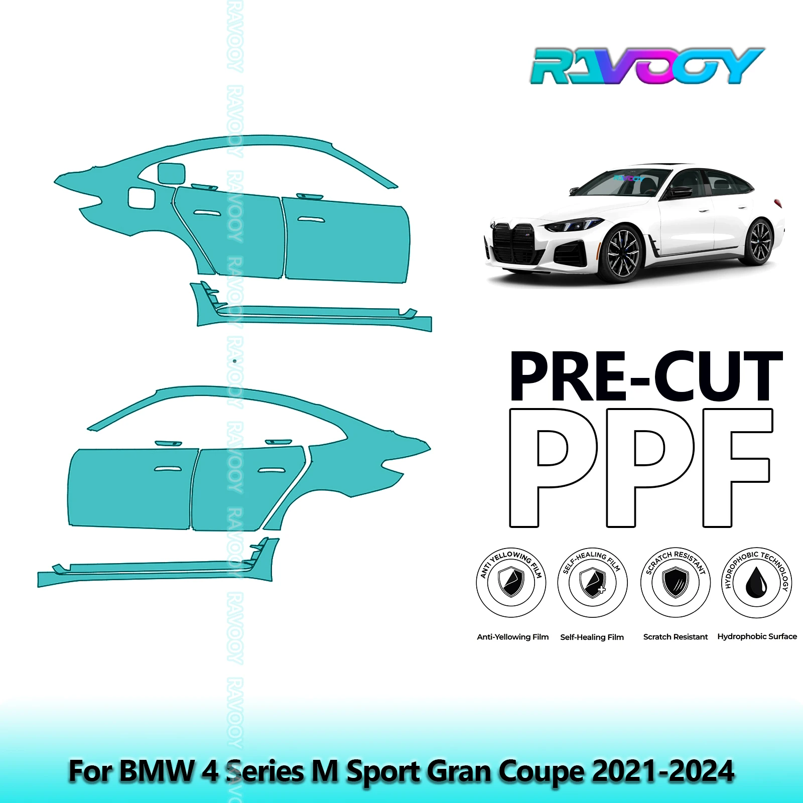 

For BMW 4 Series M Sport Gran Coupe 2021-2024 8.5mil Clear Matte Pre-Cut PPF Door & A/B Pillar Kit TPU Paint Protection Film Set