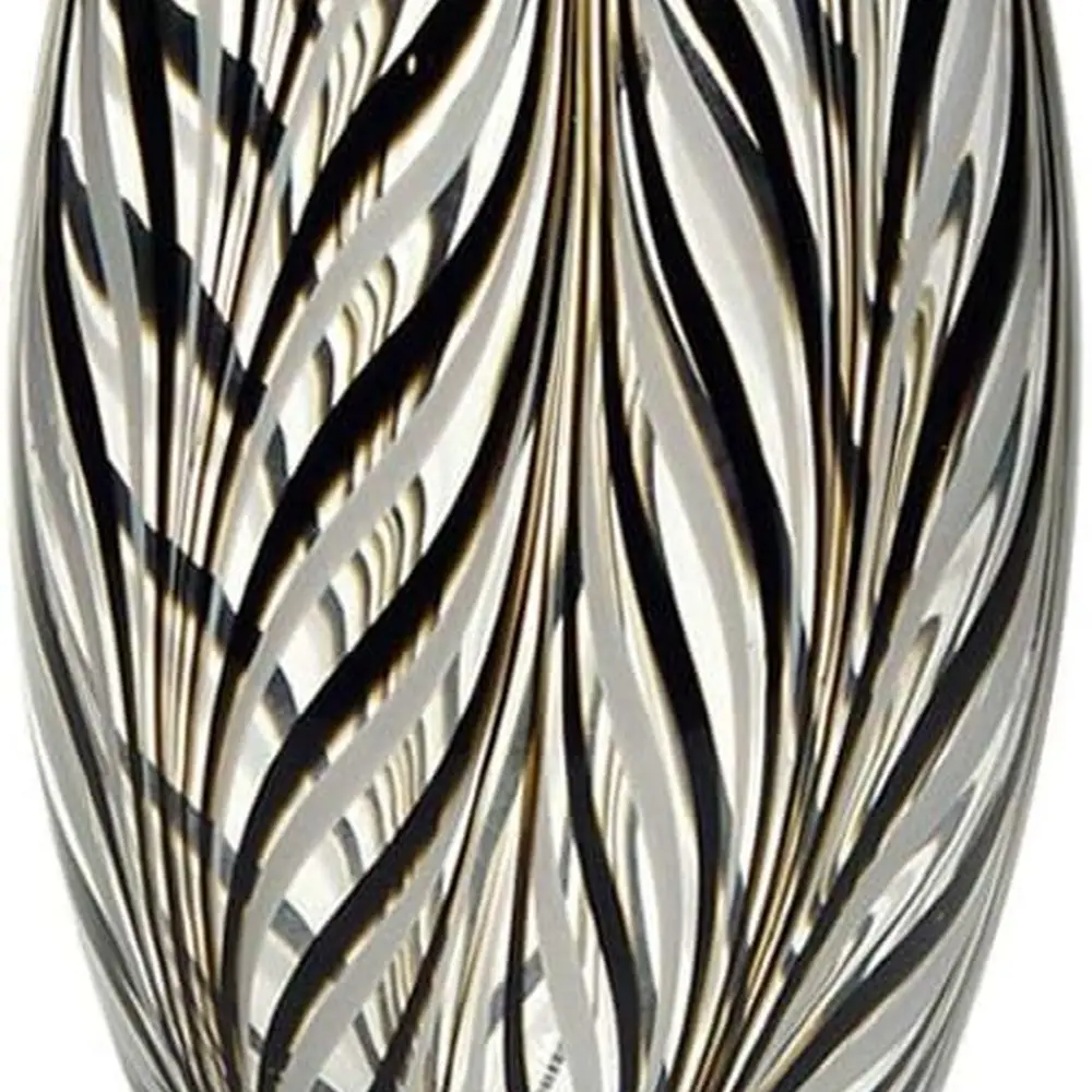 Murano-Inspired Handcrafted Glass Vase with Black & White Feather Design for Flowers, Decor, and Table Centerpieces - Model 54 M