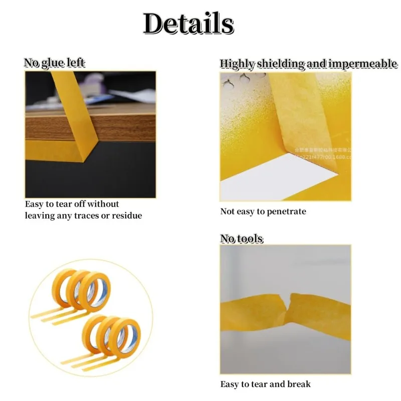 6 Rolls Heat Resistant Yellow Automotive Paint Masking Tape, No Residue Bulk Pack for Car Body & Paint Booth, 0.7 Inch