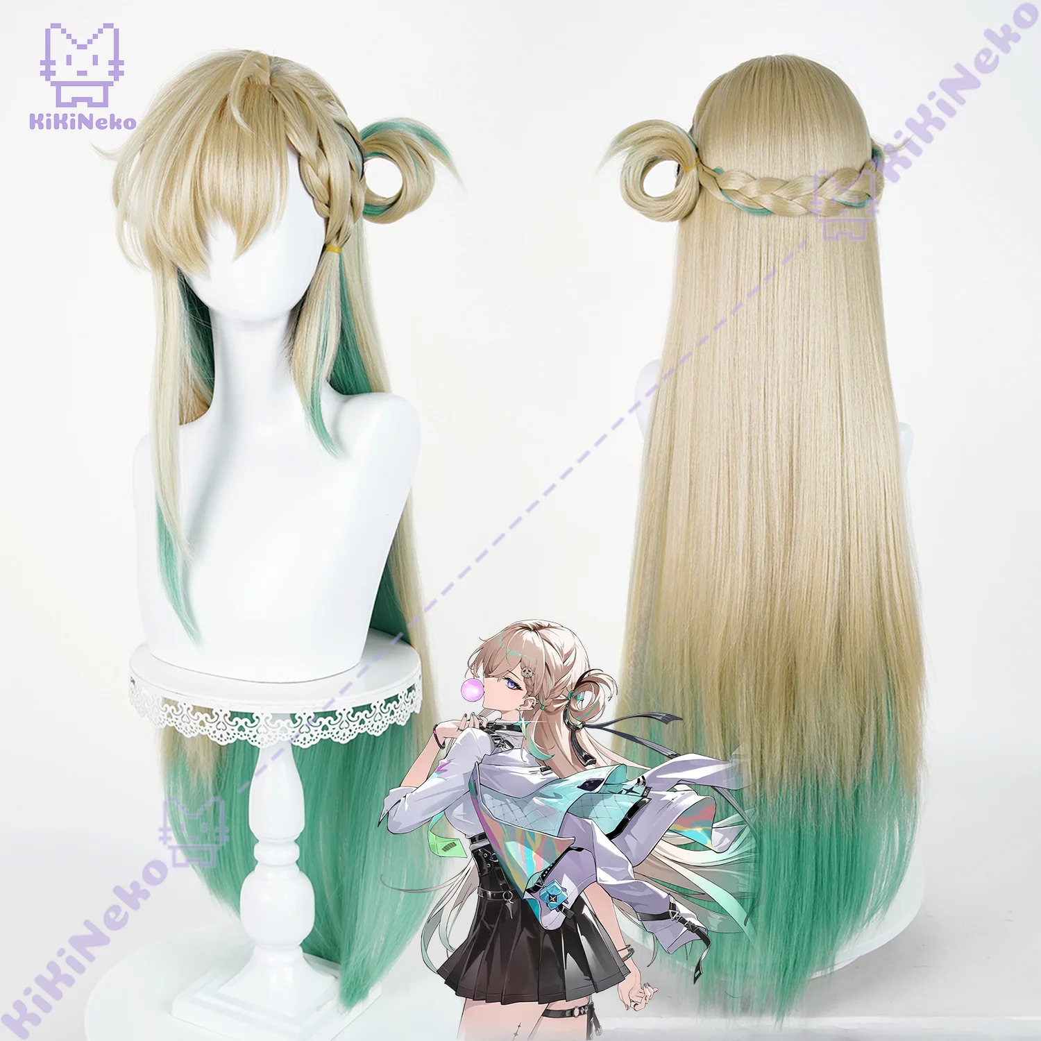 Game Wuthering Waves Lynae Cosplay Pruik Lynae Lange Gouden Pruik Gradiënt Groene Tips Cosplay Haar Voor Comicon Party Volwassen Vrouwen Mannen