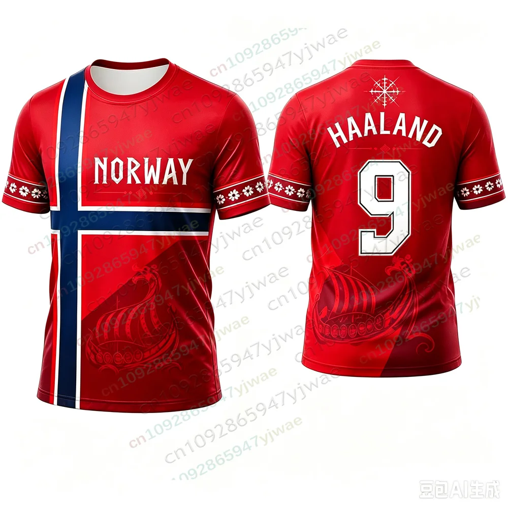 Norwegen Haaland Fußballtrikot Wikinger-Kultur-Shirt Atmungsaktive Schnelltrocknende Sportbekleidung Fan-Geschenk Sommer Herren Damen T-Shirts