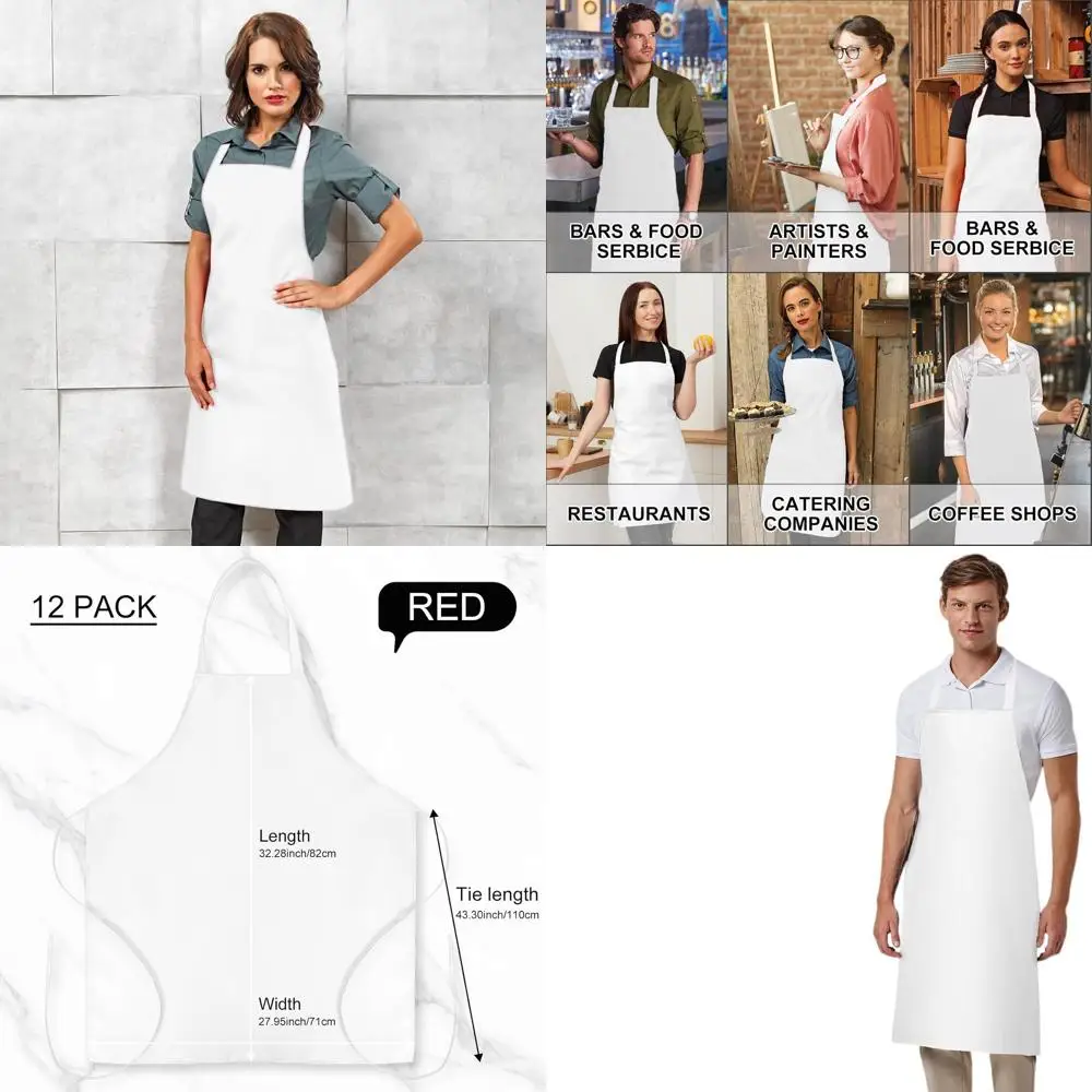 

Unisex Adult Bulk Plain Chef Aprons, 32 x 28, Kitchen Bib Aprons for Men & Women