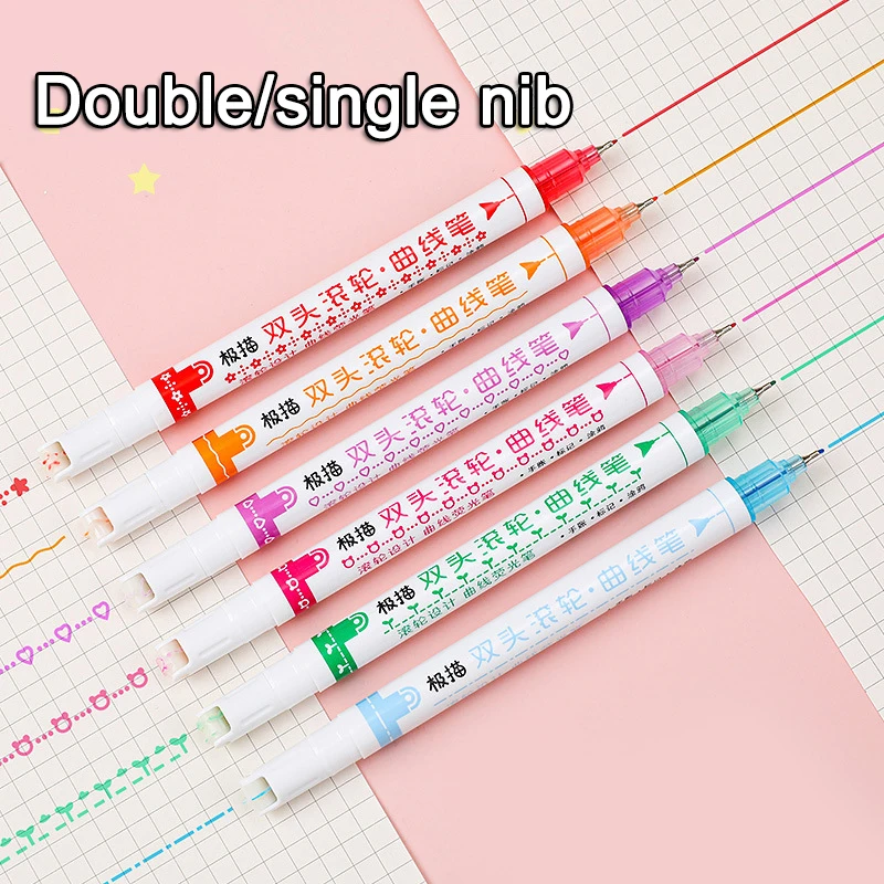 

Funny Double Line Pattern Outline Marker Pen Hand Copy Account Multi-colored Curve Pen Quick Dry Mark Notes Painting Highlighter