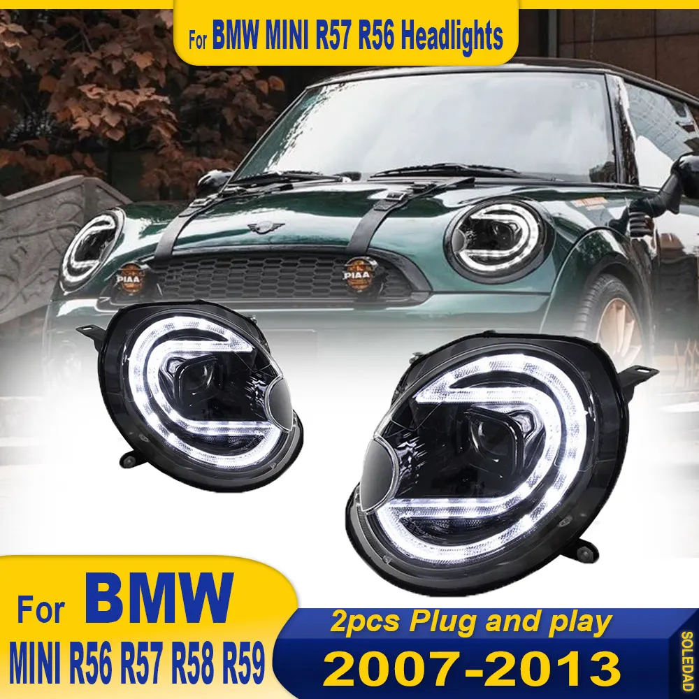 

2 шт. автомобильные фары для MINI R56 2007-2013 R59 светодиодные фары F58 F57 Cooper DRL светодиодные фары проектора аксессуары