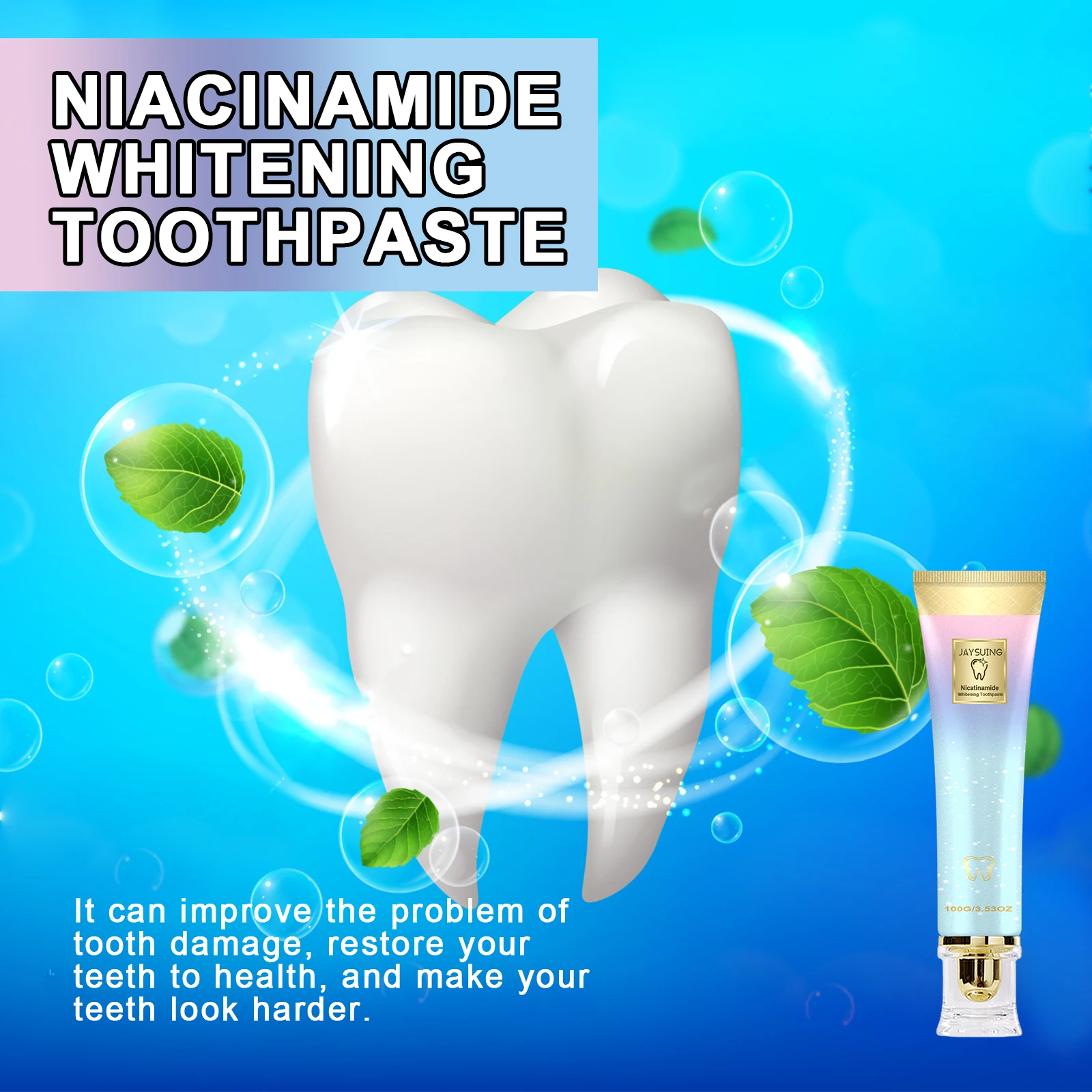 Niacinamide Whitening Toothpaste Stain Removal Sensitive Teeth Strengthening Dazzling White Fresh Breath Mint Flavor Oral Care