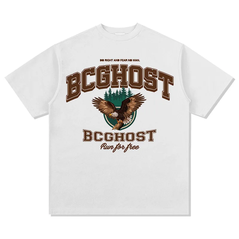 

European and American Retro Street Fun Printing Heavy Round Neck Short Sleeve T Loose Shoulder Men's and Women's Tops T-shirt