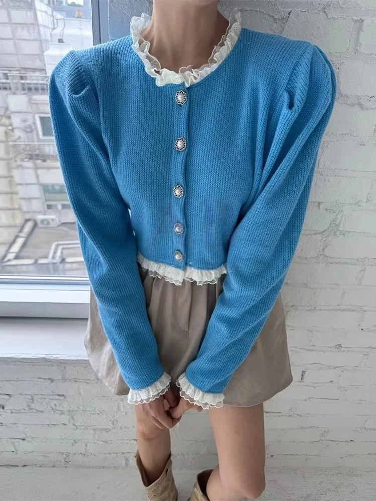 Dongda Gate Colletto in pizzo floreale vintage Bottoni perlato Cardigan aperto lavorato a maglia dimagrante Faion Commute Sle Long Sve da donna