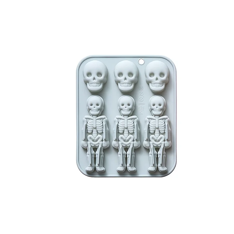 2pcs Skeleton Theme Silicone Baking Molds - DIY Candy, Chocolate, and Gumpaste Moulds in Blue and Pink, Perfect for Halloween