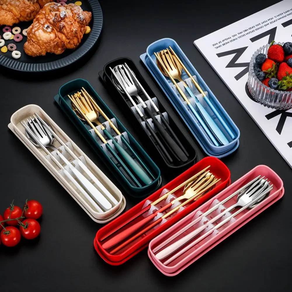 Set di posate in acciaio inossidabile 304 con custodia in stile coreano Set di stoviglie portatili servizi di stoviglie da cucina per la scuola di casa