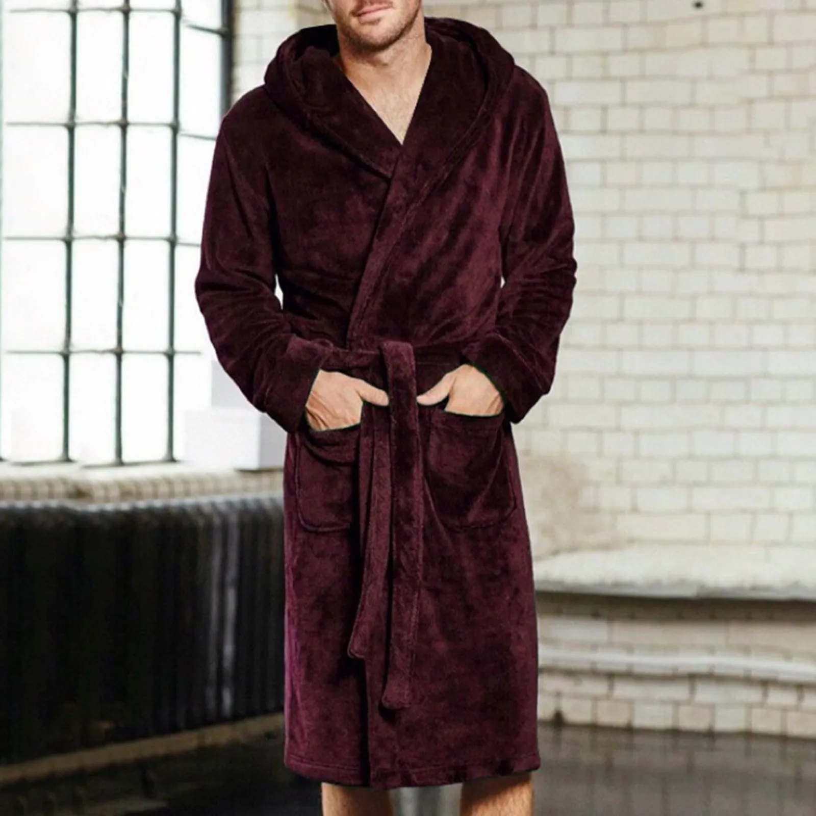 Men\'s Winter Sleepwear Robe Male House Warm Fleece Bathrobe Thick Shower Robe Dressing Gown Men Warm Plush Sleeping Robe Pajamas