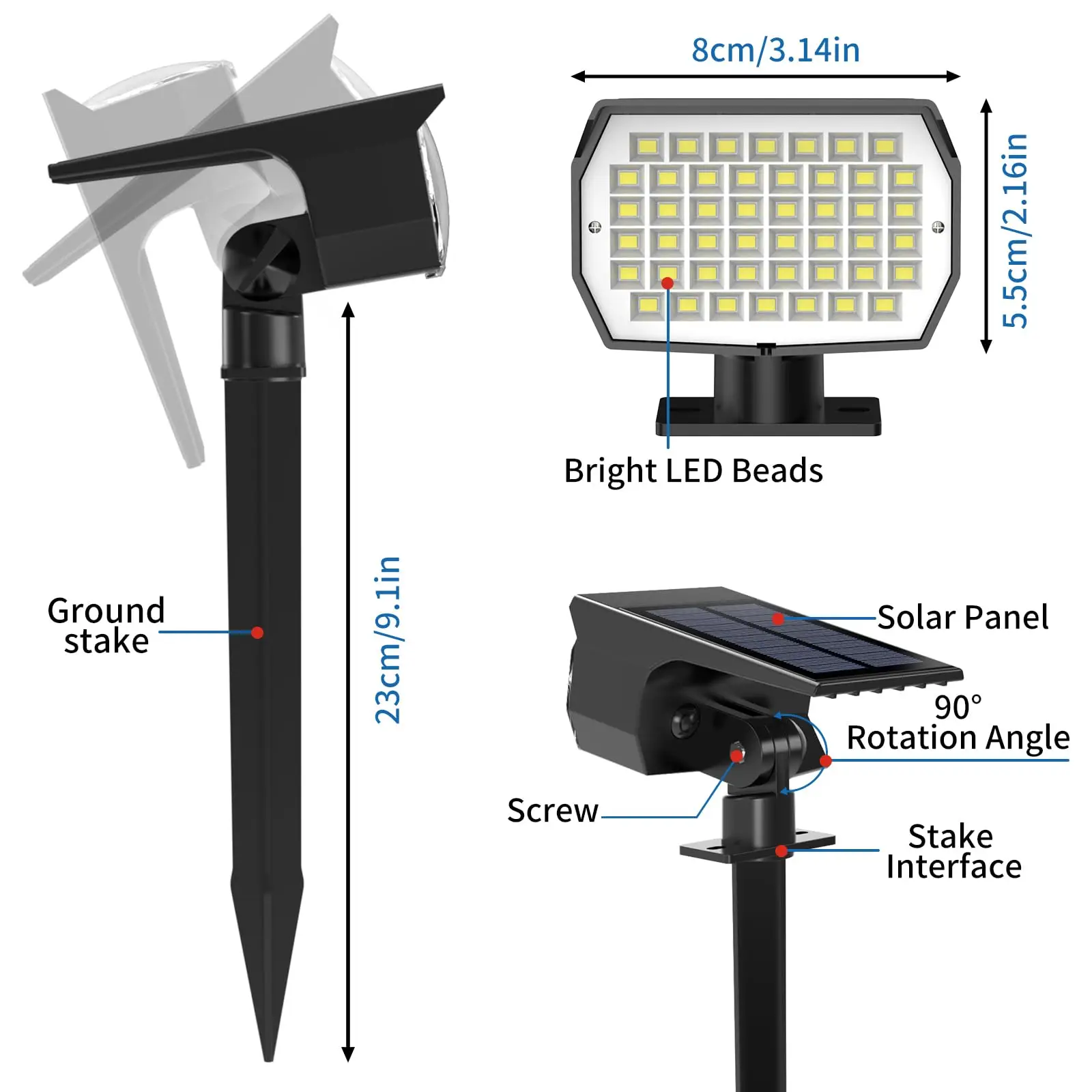 1Pc Solar Spot Lights Outdoor Garden 46LED Solar Landscape Spotlights 3 Colors Waterproof Solar Wall Light Pathway Driveway