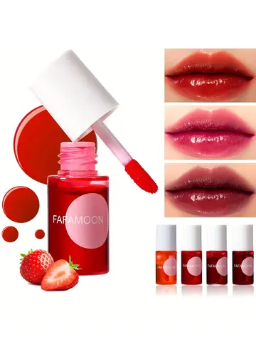 4 color Fruity Lip Tint Water Gloss Tint,Moisturizing Waterproof Liquid Lipstick, Non-Stick,High Pigment,Long-Lasting Colors