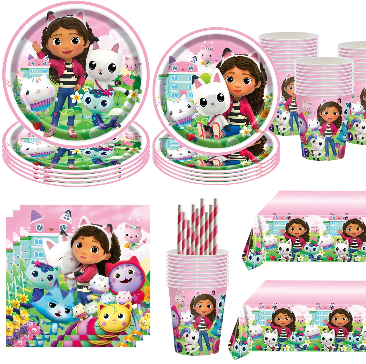 Birthday Decoration New Gabbys Birthday Glasses Tablecloth Balloons Dollhouse Baby Shower Cake Topper Banner Party Favors