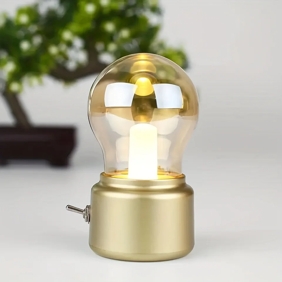 1pc Vintage LED Bulb Night Light, Retro 5V USB Rechargeable Mood Luminaire Writing Desk Table Lamp, For Bedroom Study Room Deco