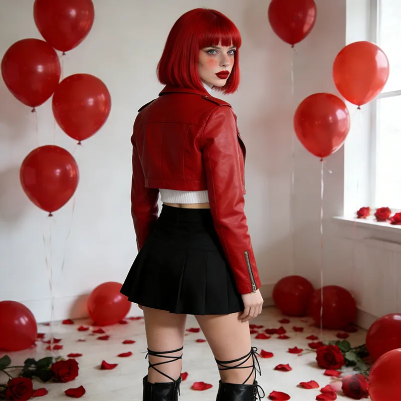 Kurze Bob-Frisur, rote synthetische Perücke für Halloween-Party-Cosplay, täglichen Gebrauch, Hochtemperatur-Haaraccessoire-Perücken-Set – Detail 3