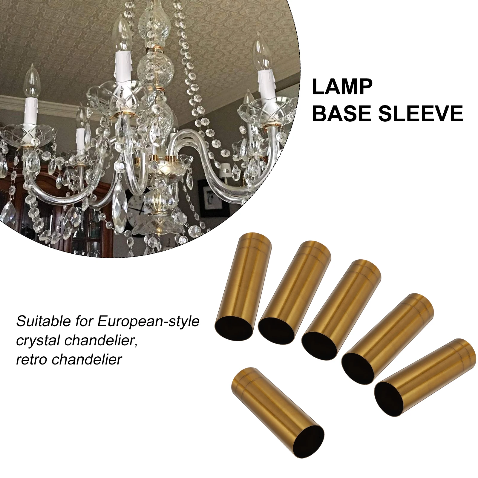 

6pcs Chandelier Cutting Sleeves Brass Gold Candlestick Iron Light Base Covers Lamp Parts LED Bulb Tube