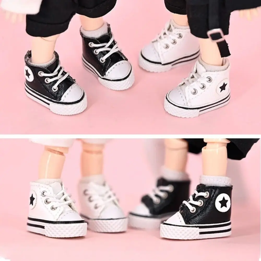 1 Pair Leather Leather Doll Shoes Shoelace Star Doll Canvas Shoes Casual Fashion Dolls Shoes High-top Canvas DOD