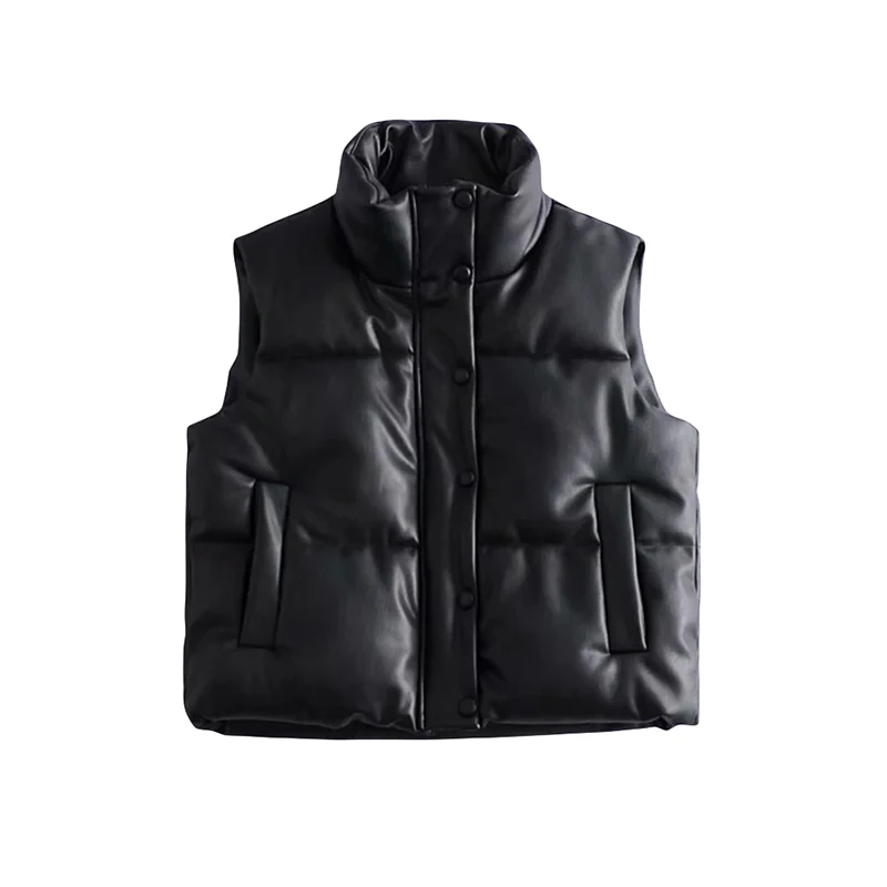 Women s Cropped Puffer Vest Zip Up Stand Collar Warm Sleeveless Padded Jacket Coat for Fall Winter