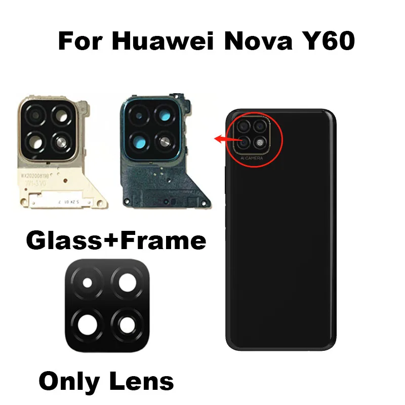 Lentille en verre de la caméra arrière Huawei Nova Y60, cadre adhésif, autocollant, colle