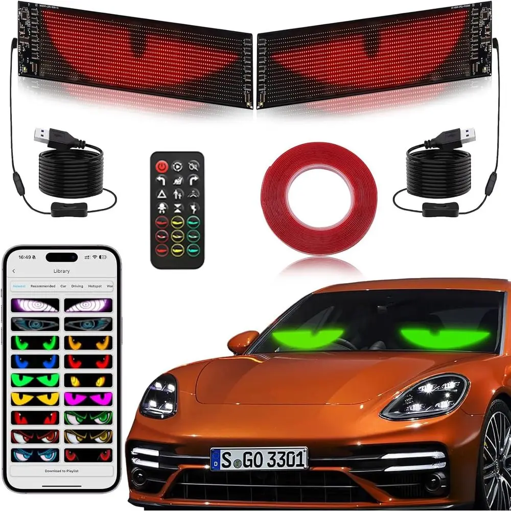 

Universal 14.7x3.6 Dynamic RGB Car Windshield Accent Lights with Wireless App Control and DIY Text for Easy Installation on Cars