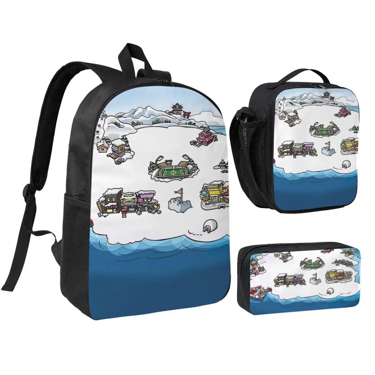 

Club Penguin M Backpack Student BookBag School Bag Shoulder Bags 3ps Insulated Lunch Bag Pencil Case