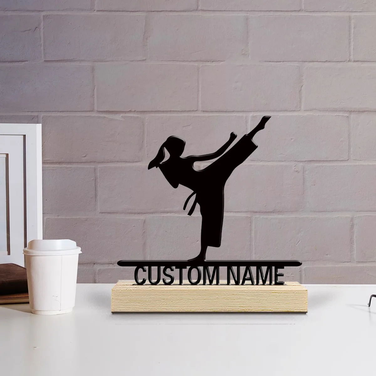 1pc Personalized Iron Desktop Ornament Custom Content With Wooden Base Room Decorations, Bar Counter Decorations