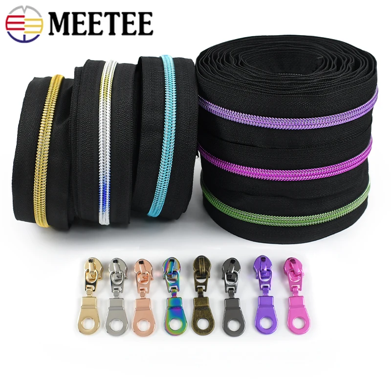 

1-5M Meetee Nylon Zippers Tape 5# Zipper Puller Sewing Jacket Wallet Clothing Zips Head Luggage Backpack Zip Repair Accessories